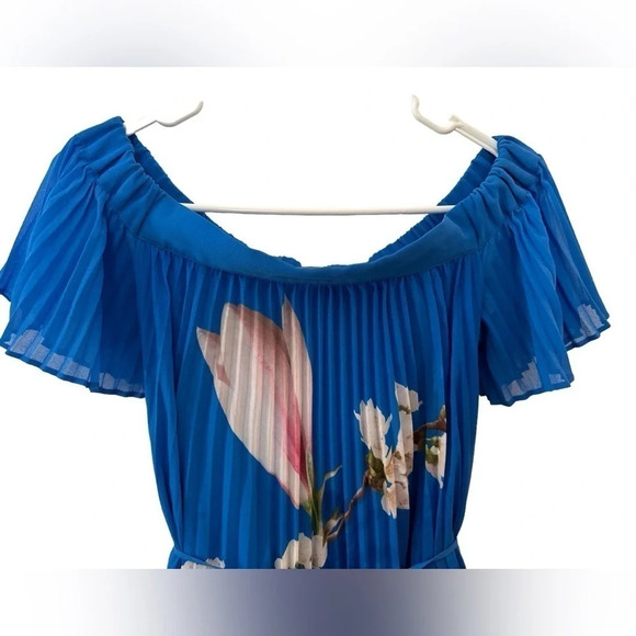 Ted Baker Women's Size 1/ US 4 Blue Floral Melma Harmony Accordion Pleat Dress - Picture 7 of 9